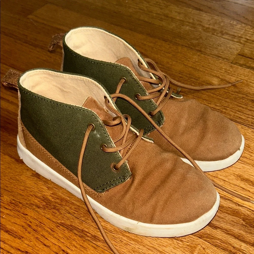 Kids UGG Chukka Boots - Brown & Olive Green Canvas with White Soles